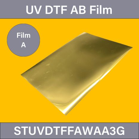 Golden UV DTF Film Sheet – 200μm Film A In Sheet For Printing With Adhesive Layer A3 Size